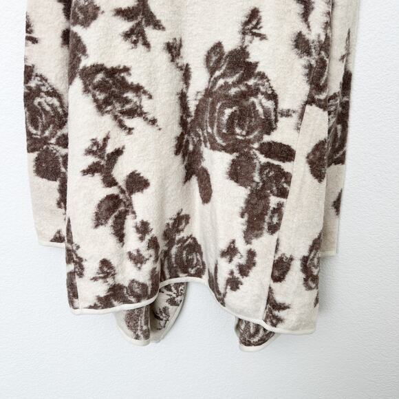[Lucky Brand] Tan Brown Floral Print Open Front Draped Cardigan Sweater Sz Small - Picture 7 of 11